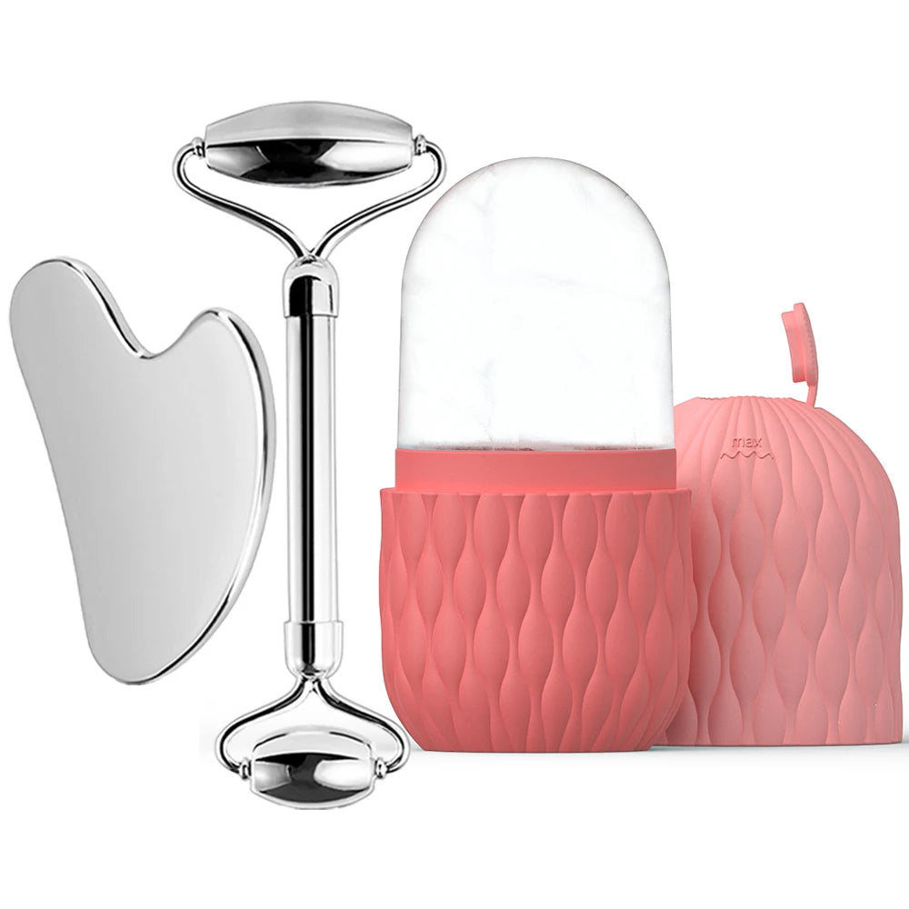 Lot 1/2/3 pièces – Set de Soin Visage Ice Face Roller & Gua Sha Tool – DUTRIEUX