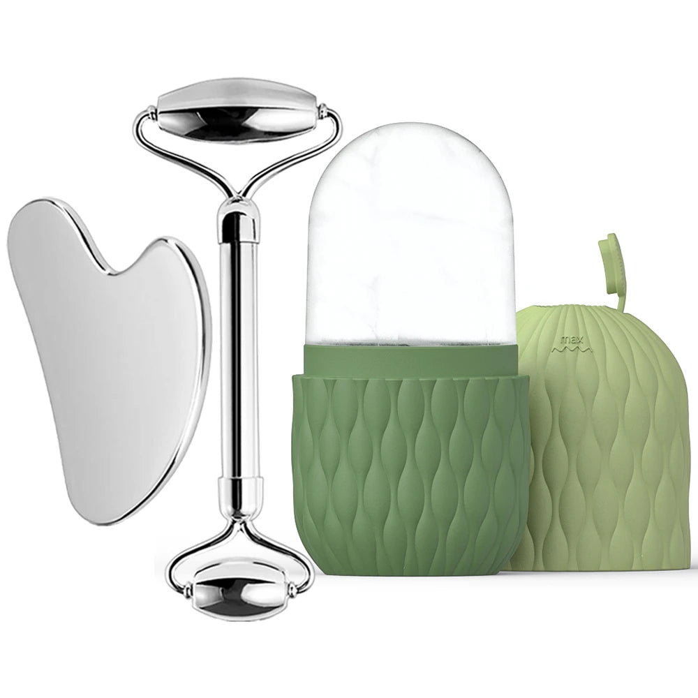 Lot 1/2/3 pièces – Set de Soin Visage Ice Face Roller & Gua Sha Tool – DUTRIEUX