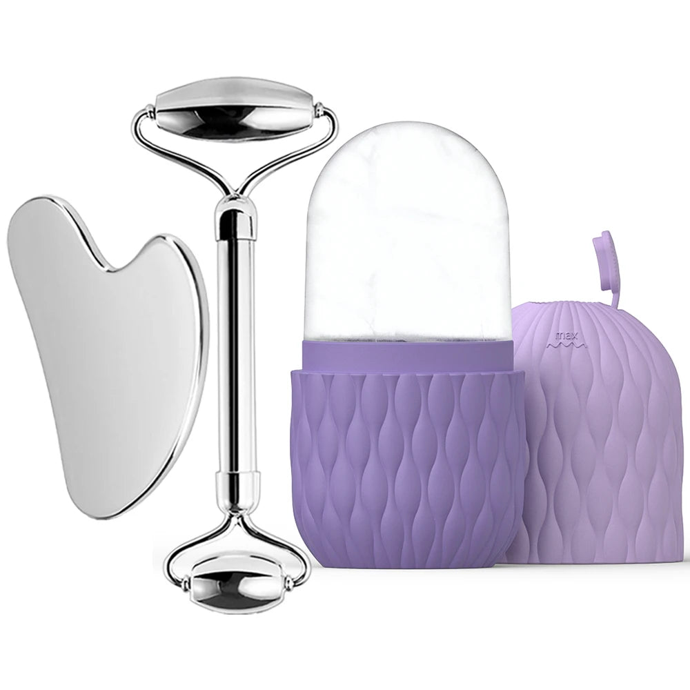 Lot 1/2/3 pièces – Set de Soin Visage Ice Face Roller & Gua Sha Tool – DUTRIEUX